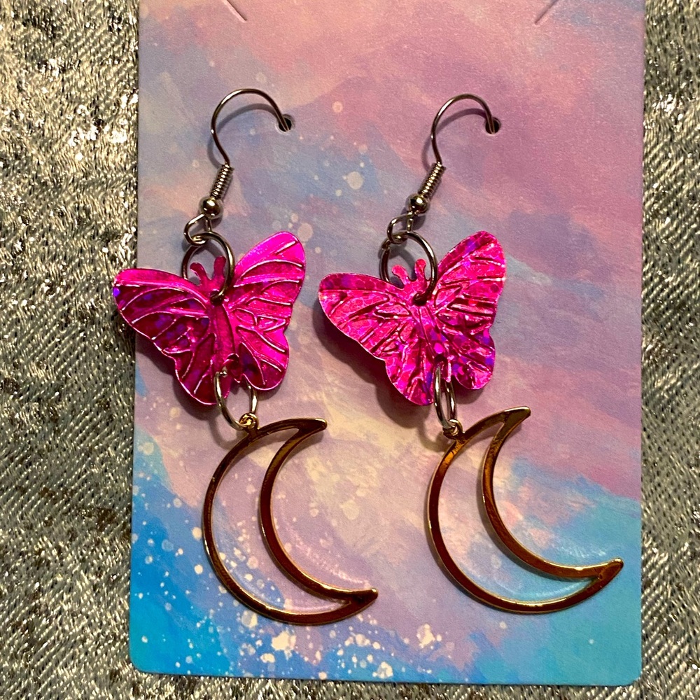 Butterfly moon holographic earrings